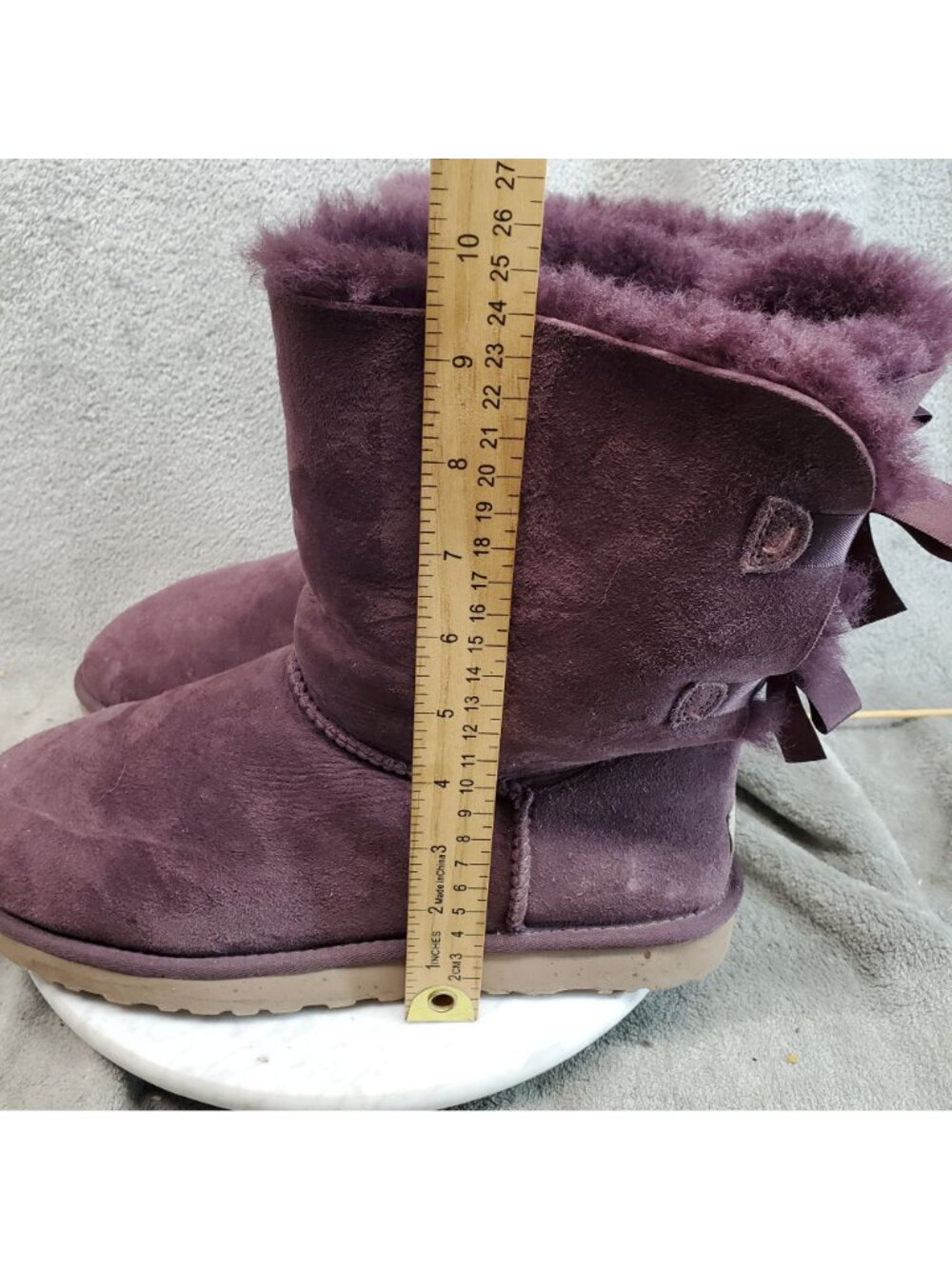 Ugg Shoes Womens Size 11 Bailey Bow II Purple Suede Boots *Read* - Picture 3 of 11